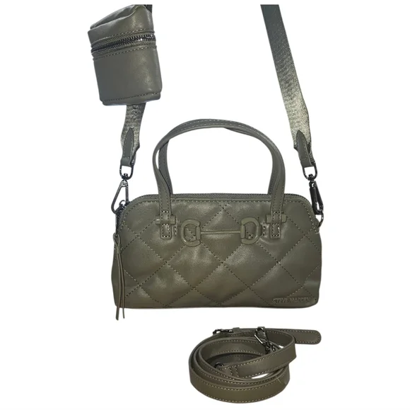 STEVE MADDEN 4Pc Mini Olive Quilted Satchel/Crossbody Bag w 2 Straps